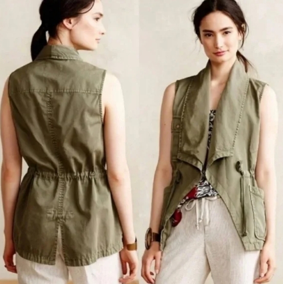 Sanctuary Olive Green Linen Blend Day Trip Open Drape Front Vest/Jacket Small - Picture 1 of 10